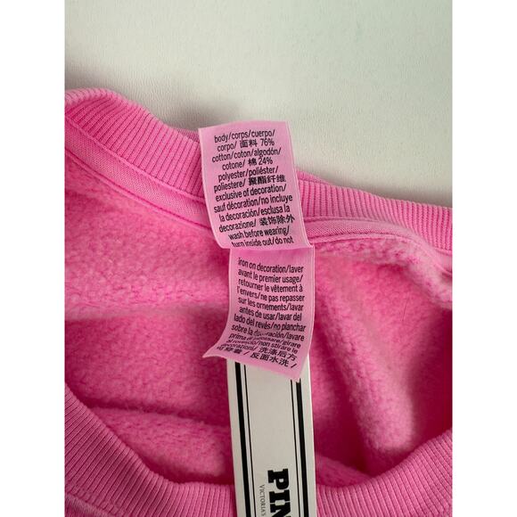 Victoria's Secret PINK Long Sleeve Fleece Cropped Pink Sweatshirt  Size S - Picture 6 of 9